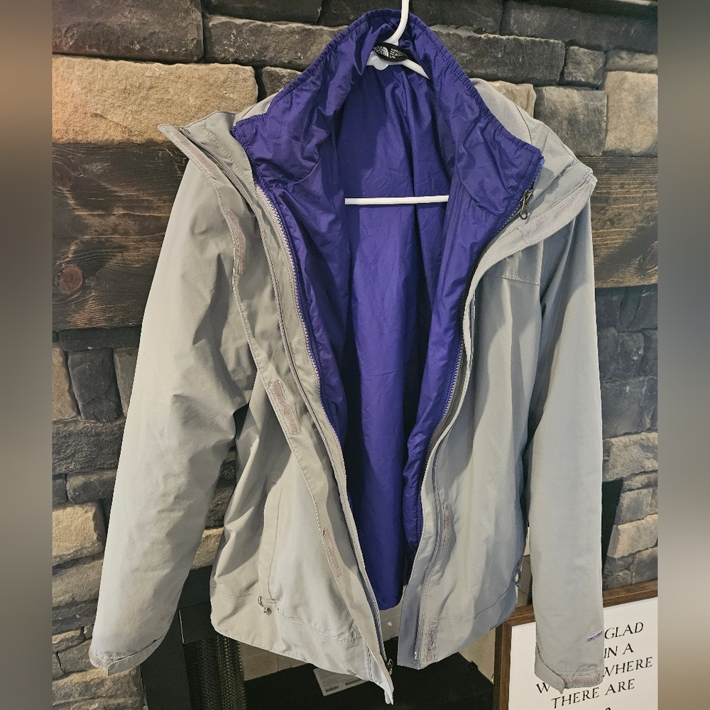 The North Face gray and purple coat with removable liner